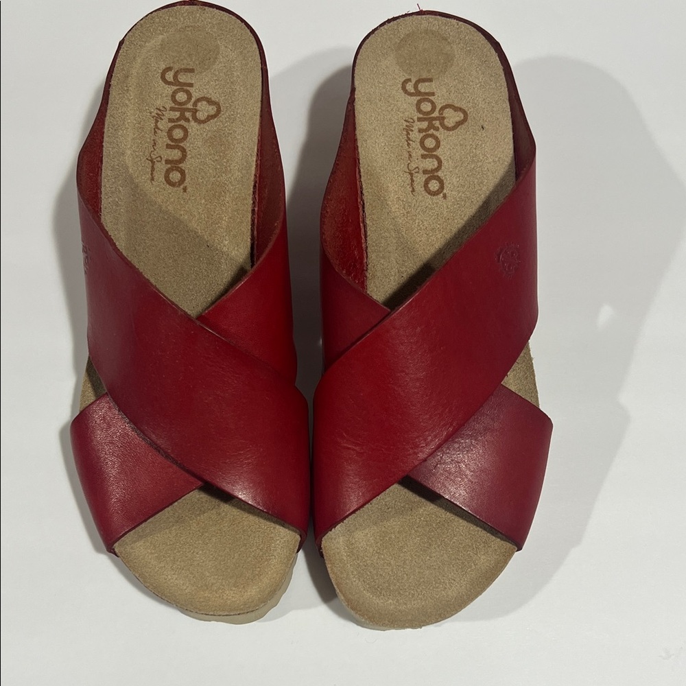 Yokono Red Leather Crossover Slide Mules Size 9 New w/o tags or box